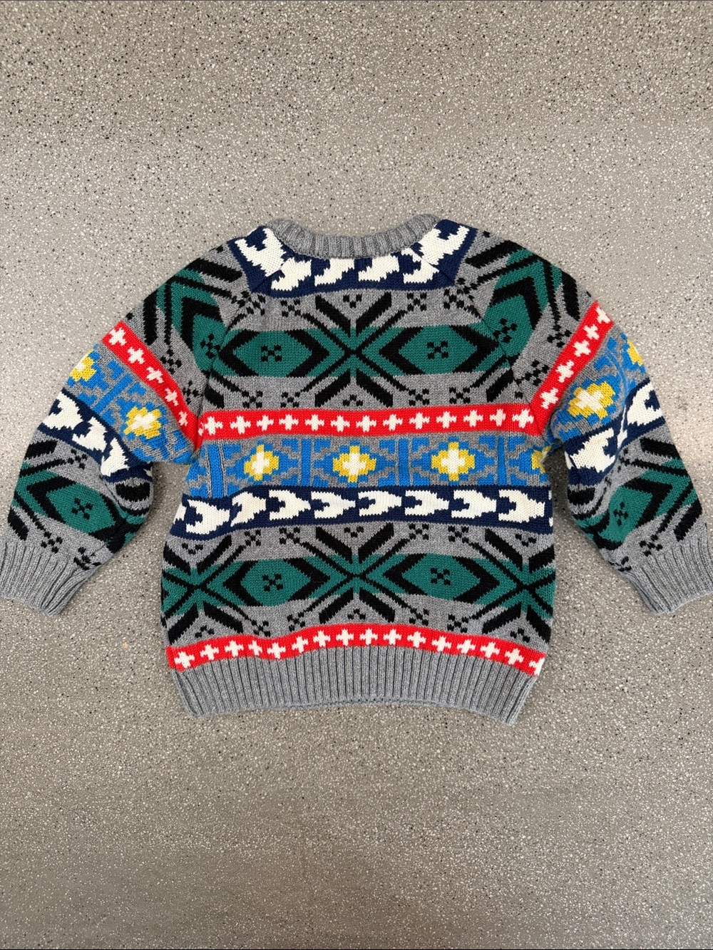 Hanna Andersson Gray Fair Isle Sweater with Green, Navy & Red Accents - Picture 3 of 3